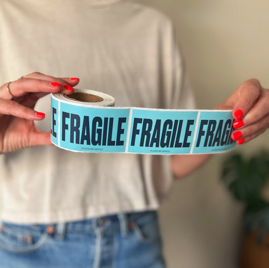 2 x 3 inch Fragile Sticker - Please Be Gentle - Teal - Roll of 250 - Shippy Tape