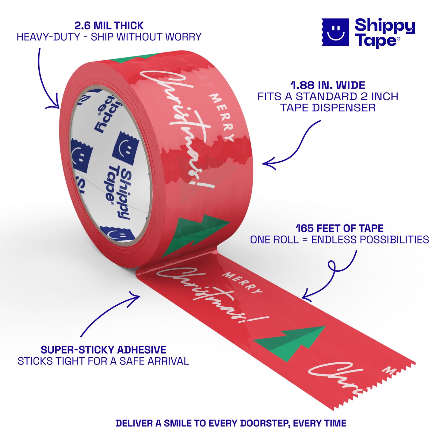 Merry Christmas Tree Shipping Tape - Red/Green (55-Yard Roll)