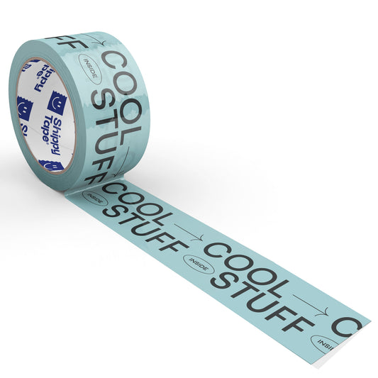 "Cool Stuff Inside" Shipping Tape - Turquoise/Black