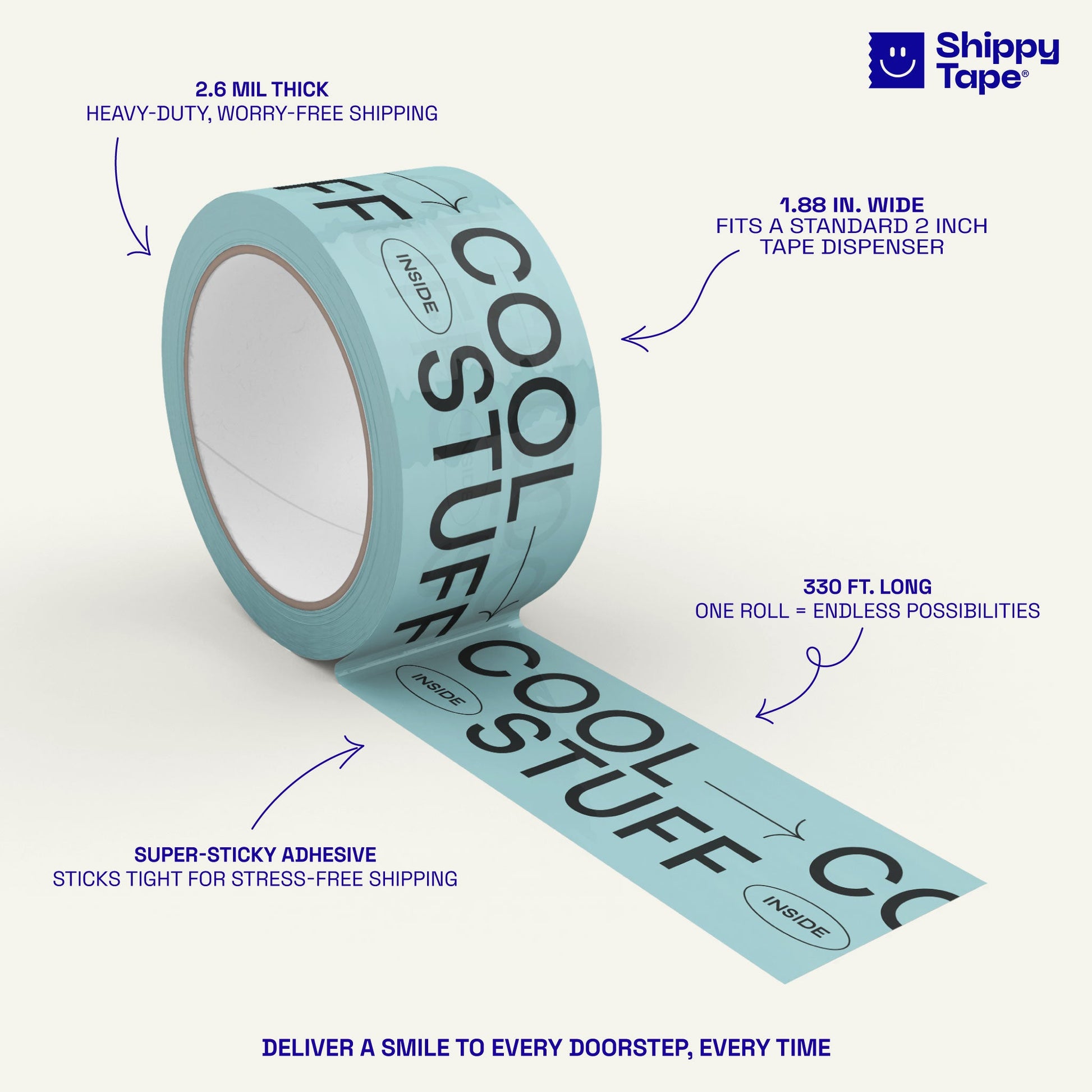 "Cool Stuff Inside" Shipping Tape - Turquoise/Black - Shippy Tape
