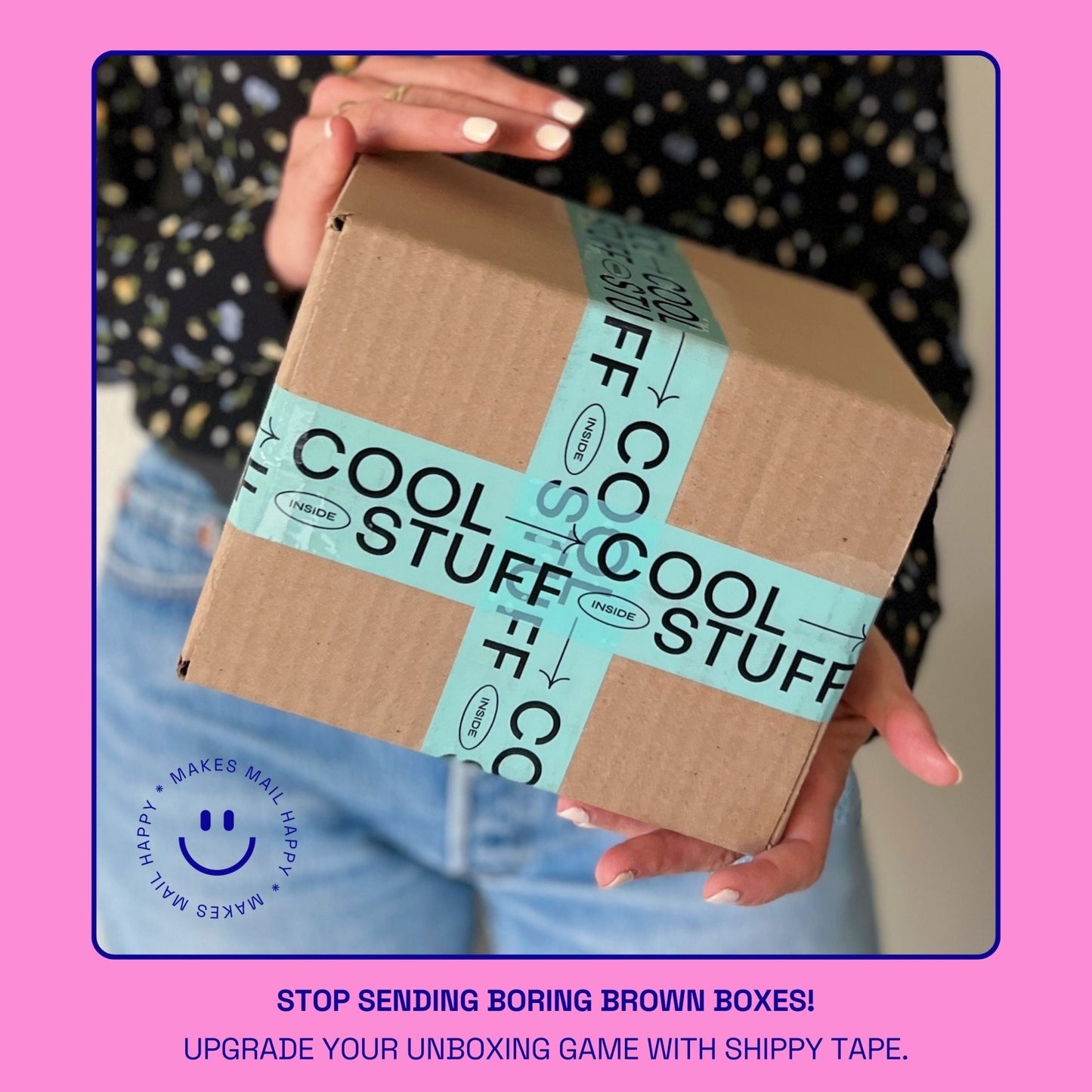 "Cool Stuff Inside" Shipping Tape - Turquoise/Black - Shippy Tape