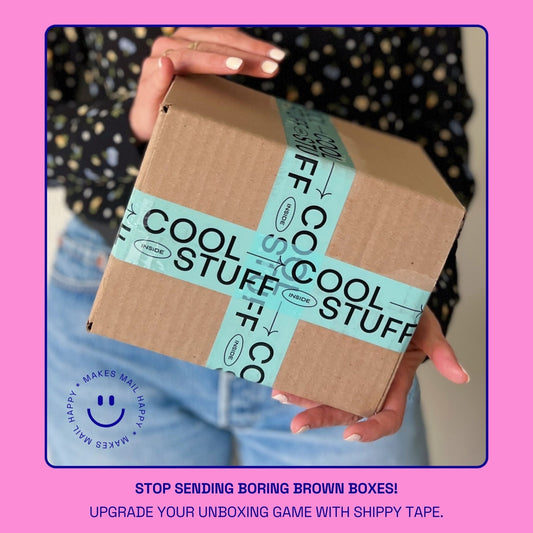 "Cool Stuff Inside" Shipping Tape - Turquoise/Black - Shippy Tape