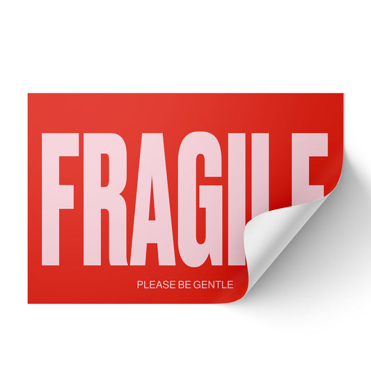 2 x 3 inch Fragile Sticker - Red/Pink Please Be Gentle- Roll of 250