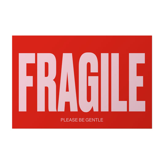 2 x 3 inch Fragile Sticker - Red/Pink Please Be Gentle- Roll of 250