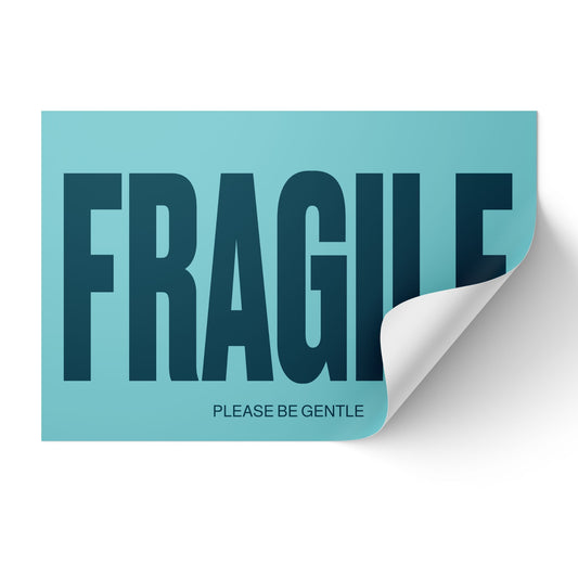 2 x 3 inch Fragile Sticker - Please Be Gentle - Teal - Roll of 250