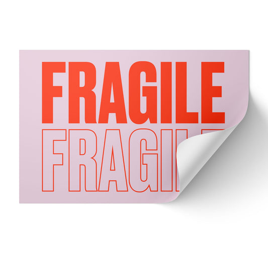 2 x 3 inch Fragile Sticker - Lavender Pink/Orange - Roll of 250