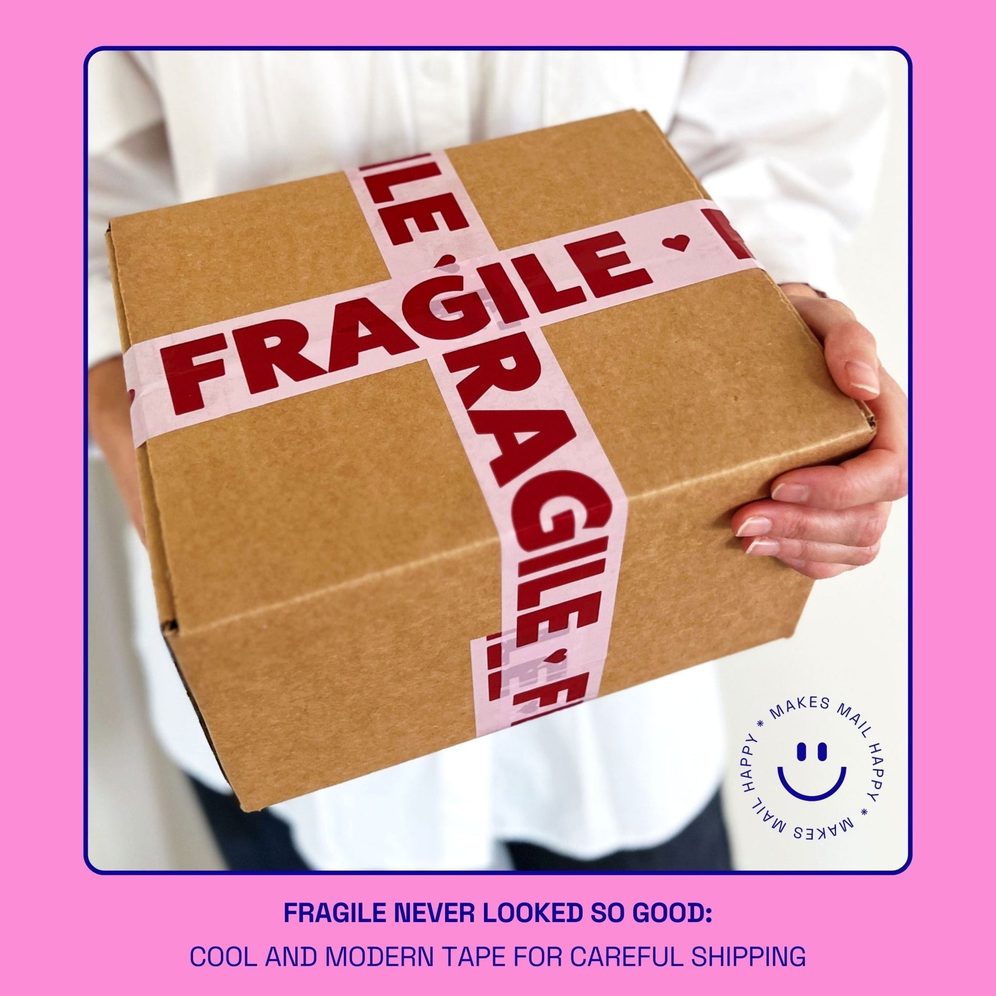 Fragile Packing and Shipping Tape - Pink/Burgundy ♥️ (2 Rolls + Dispenser) - Shippy Tape