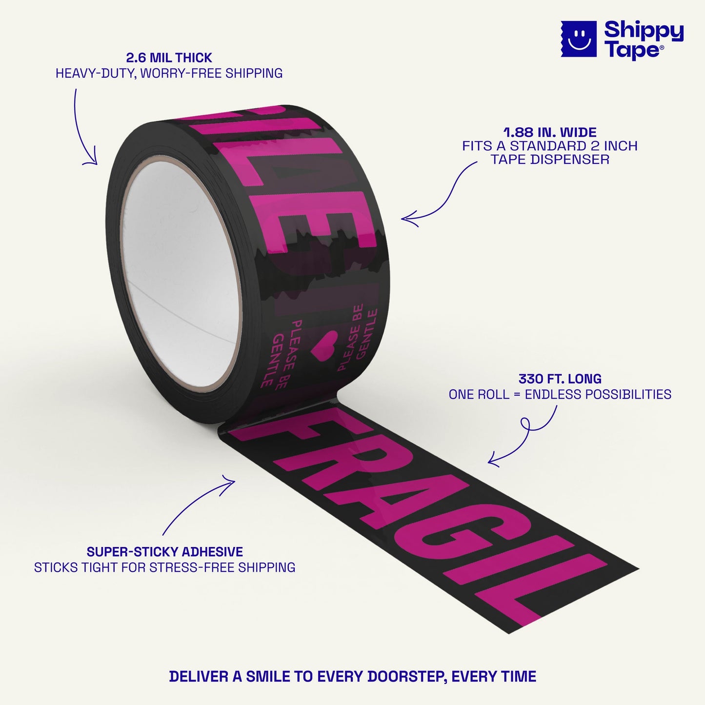 Fragile, Please Be Gentle Shipping Tape - Hot Pink/Black - Shippy Tape