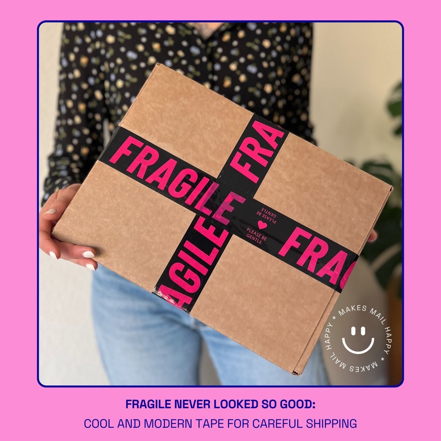 Fragile, Please Be Gentle Shipping Tape - Hot Pink/Black - Shippy Tape