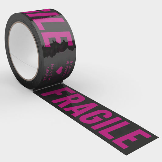 Fragile, Please Be Gentle Shipping Tape - Hot Pink/Black - Shippy Tape