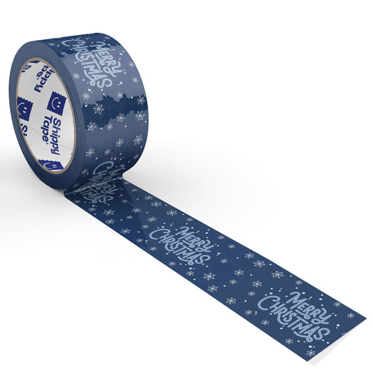 Merry Christmas Shipping Tape - Navy Snow (55-Yard Roll)