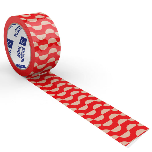 Geometric Wave Pattern Shipping Tape - Red/Cream