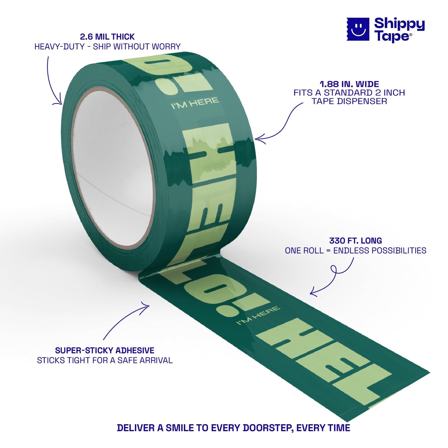 Hello! I'm Here Shipping Tape - Dark Green - Shippy Tape