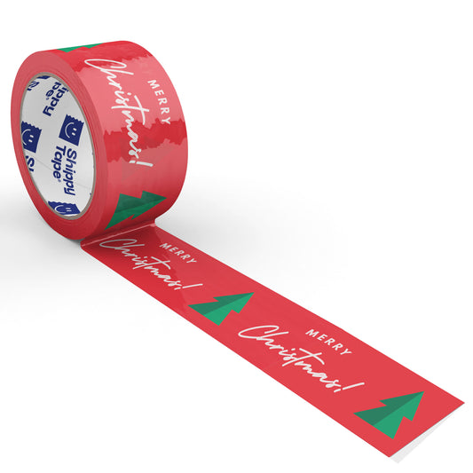 Merry Christmas Tree Shipping Tape - Red/Green (55-Yard Roll)