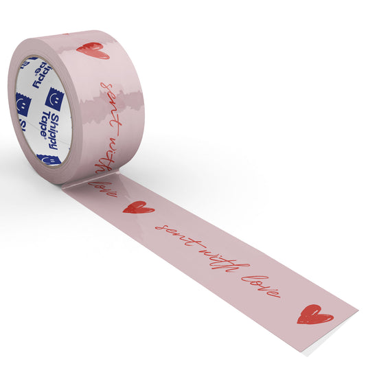 "Sent With Love" Script Handwriting Shipping Tape - Pink/Red