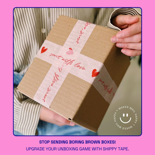 "Sent With Love" Script Handwriting Shipping Tape - Pink/Red - Shippy Tape