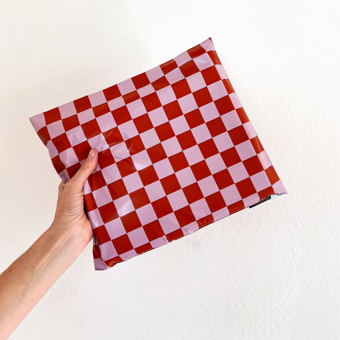 Poly Mailer Self-Sealing Shipping Envelopes – Checkerboard Pink & Rust (Pack of 100)