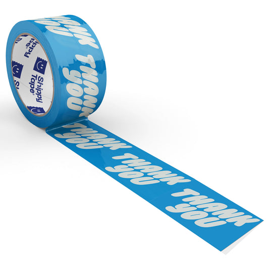 Cute Thank You packing tape roll with playful bubble font — perfect for small businesses, Etsy shops, and happy mail packaging.