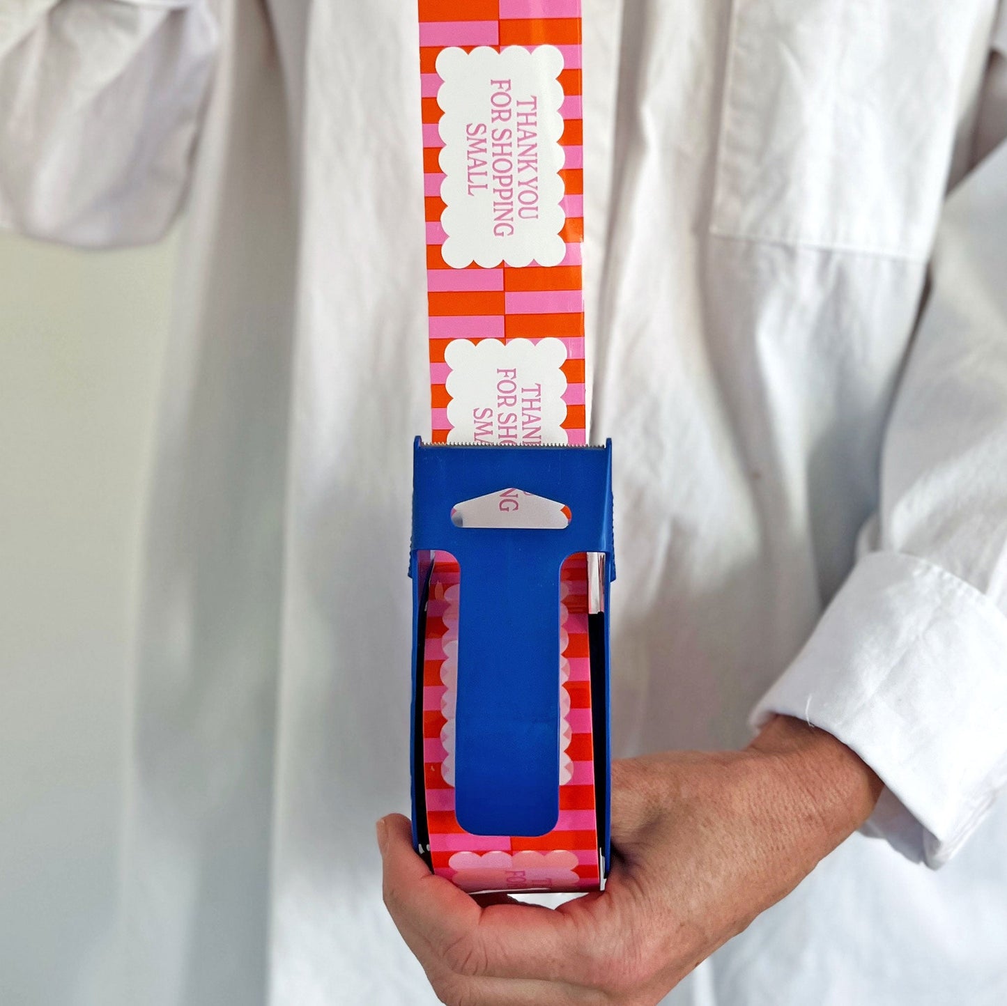 Thank You for Shopping Small Shipping Tape - Pink Orange Cloud (2 Rolls + Dispenser) - Shippy Tape