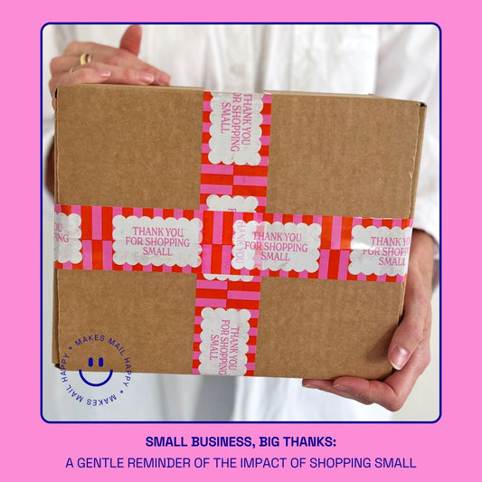 Thank You for Shopping Small Shipping Tape - Pink Orange Cloud (2 Rolls + Dispenser) - Shippy Tape