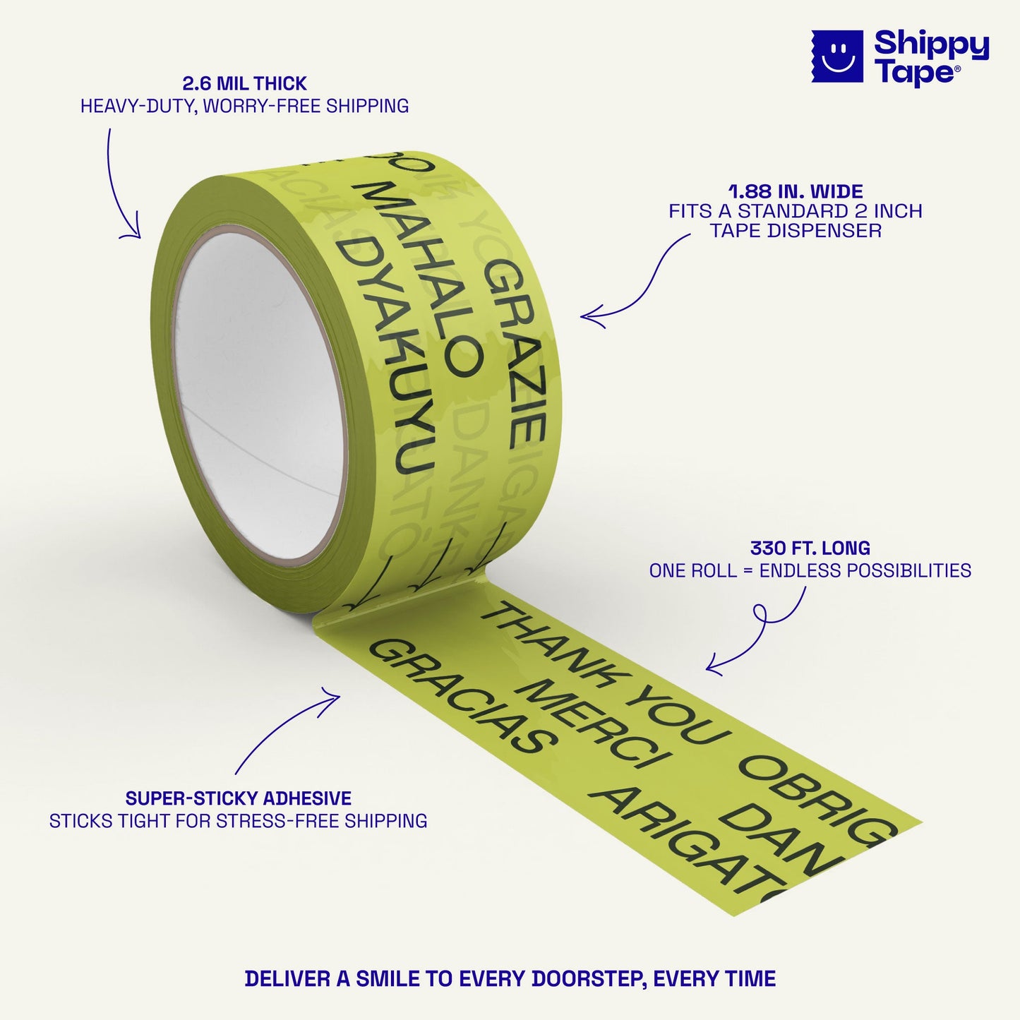 Thank You - Multi - Language Shipping Tape - Lime Green/Black - Shippy Tape