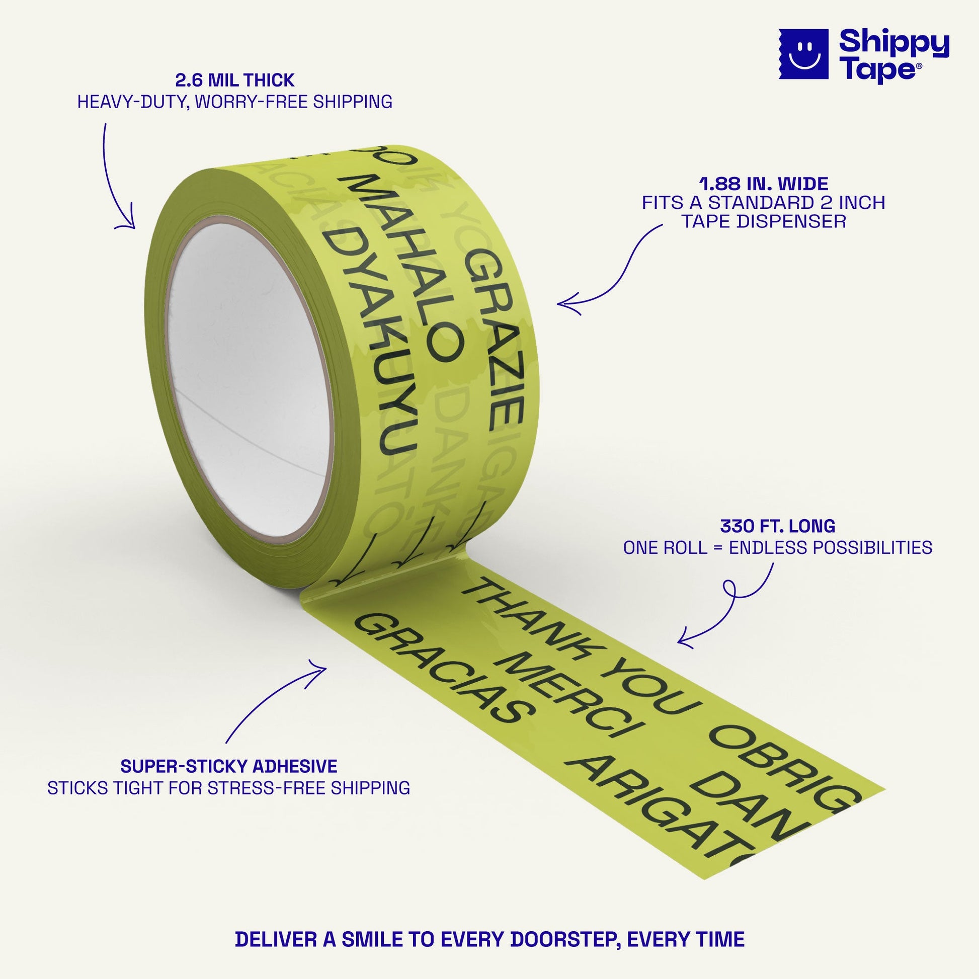 Thank You - Multi - Language Shipping Tape - Lime Green/Black - Shippy Tape