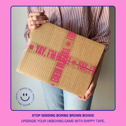 Yay, I'm Here! Shipping Tape - Clear/Pink - Shippy Tape