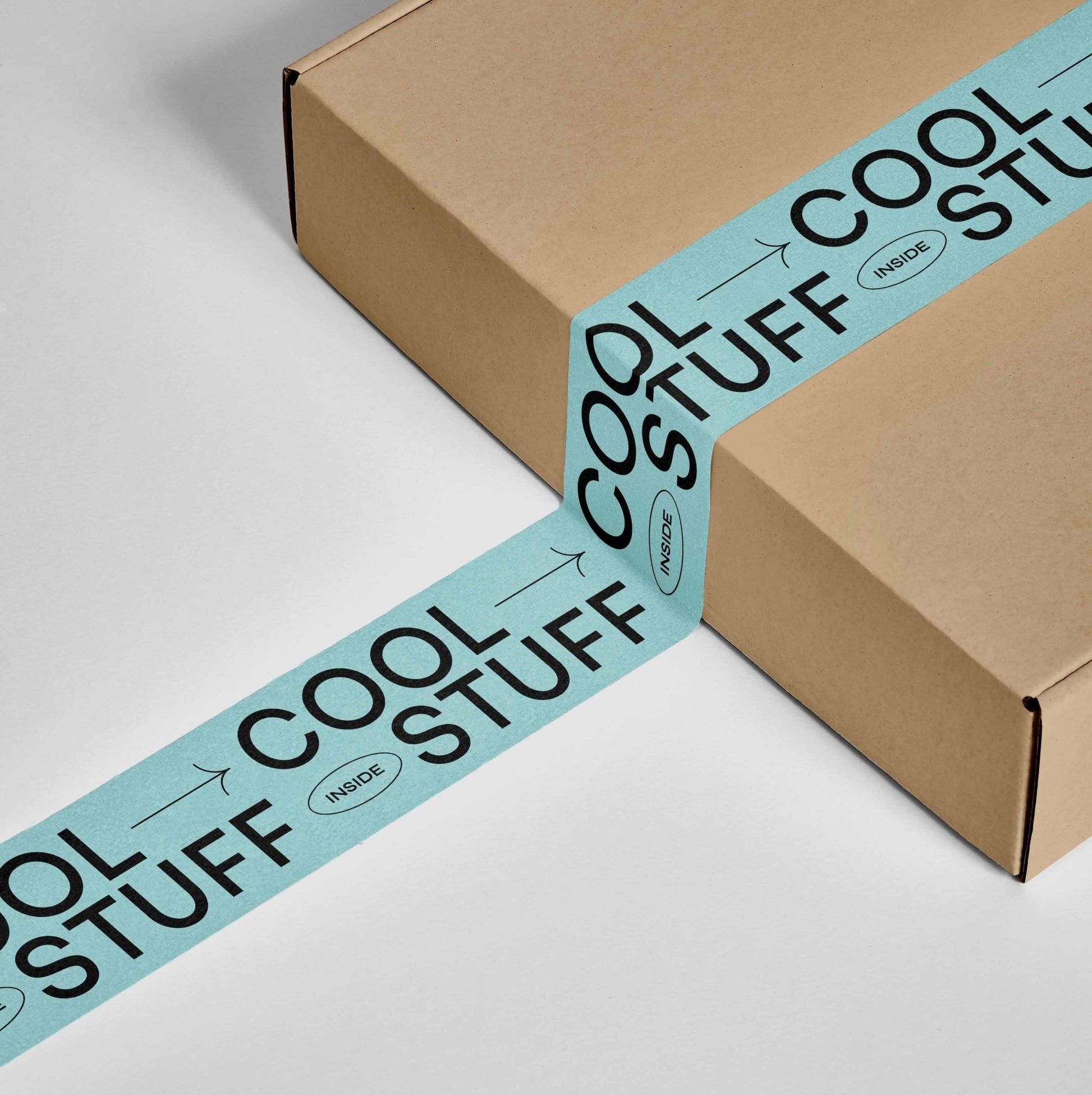 "Cool Stuff Inside" Shipping Tape - Turquoise/Black - shippytape
