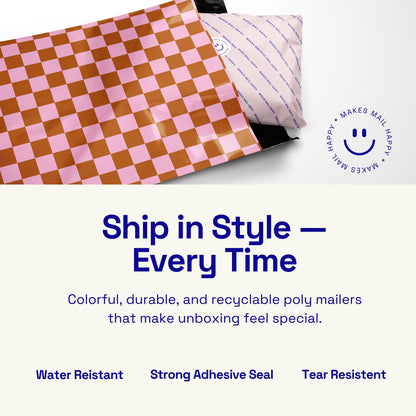 Poly Mailer Self-Sealing Shipping Envelopes – Checkerboard Pink & Rust (Pack of 100)