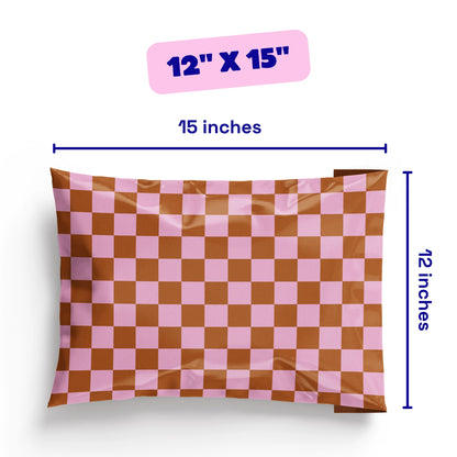 Poly Mailer Self-Sealing Shipping Envelopes – Checkerboard Pink & Rust (Pack of 100)