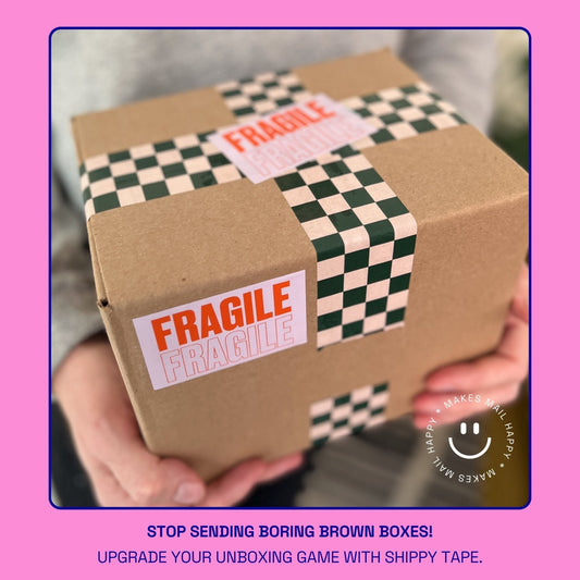 Checkerboard Pattern Shipping Tape - Dark Green/Pink - Shippy Tape