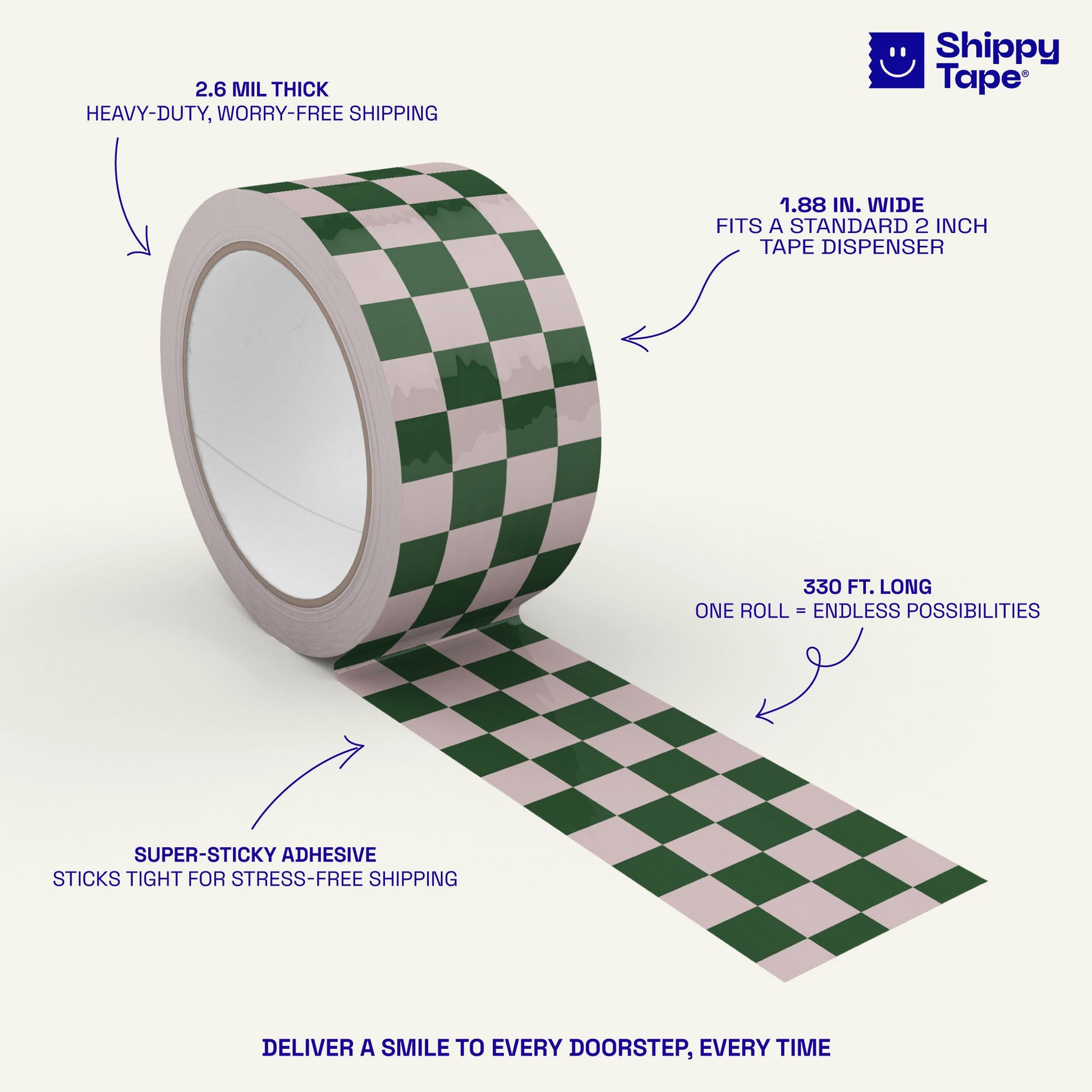Checkerboard Pattern Shipping Tape - Dark Green/Pink - Shippy Tape