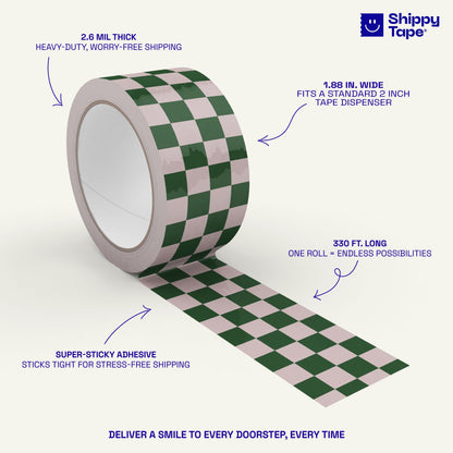 Checkerboard Pattern Shipping Tape - Dark Green/Pink - Shippy Tape