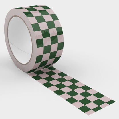 Checkerboard Pattern Shipping Tape - Dark Green/Pink - Shippy Tape