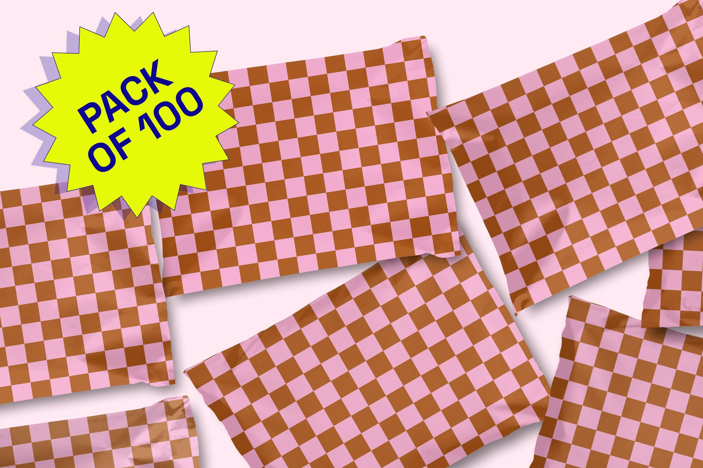 Poly Mailer Self-Sealing Shipping Envelopes – Checkerboard Pink & Rust (Pack of 100)