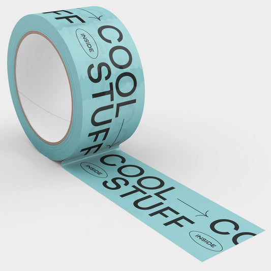"Cool Stuff Inside" Shipping Tape - Turquoise/Black - Shippy Tape