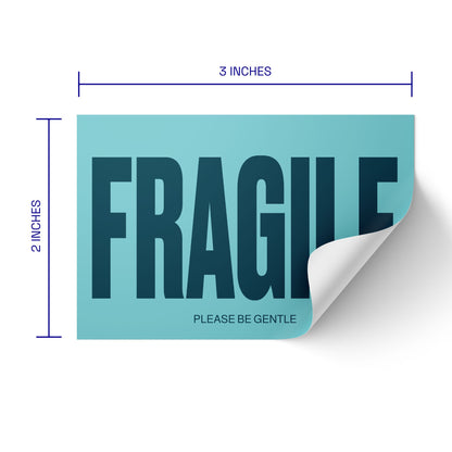 2 x 3 inch Fragile Sticker - Please Be Gentle - Teal - Roll of 250