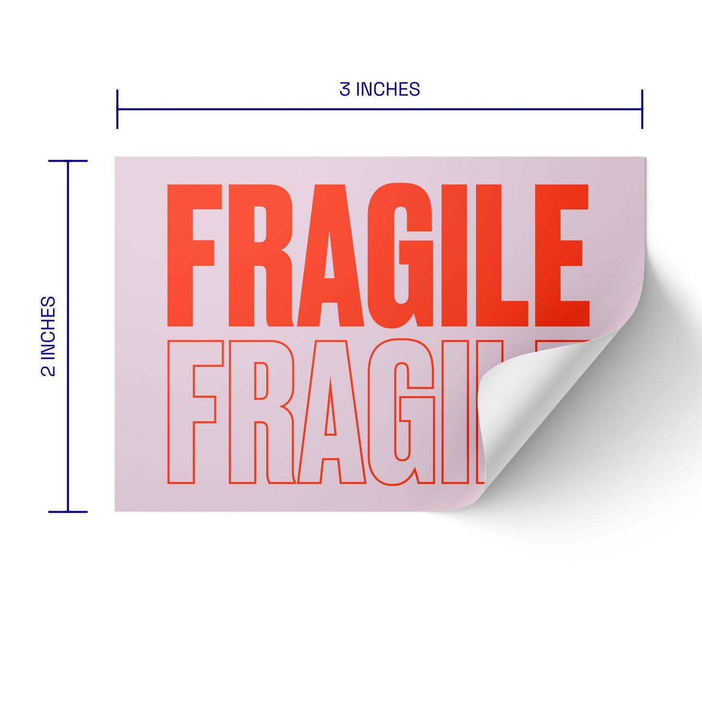 2 x 3 inch Fragile Sticker - Lavender Pink/Orange - Roll of 250