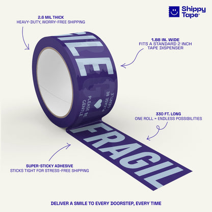 Fragile, Please Be Gentle Shipping Tape - Purple/Blue - Shippy Tape