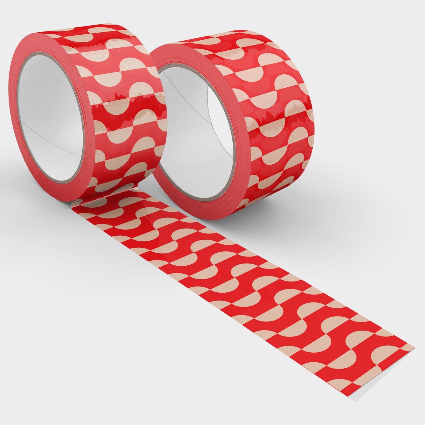 Geometric Wave Pattern Shipping Tape - Red/Cream (2 Rolls + Dispenser) - Shippy Tape