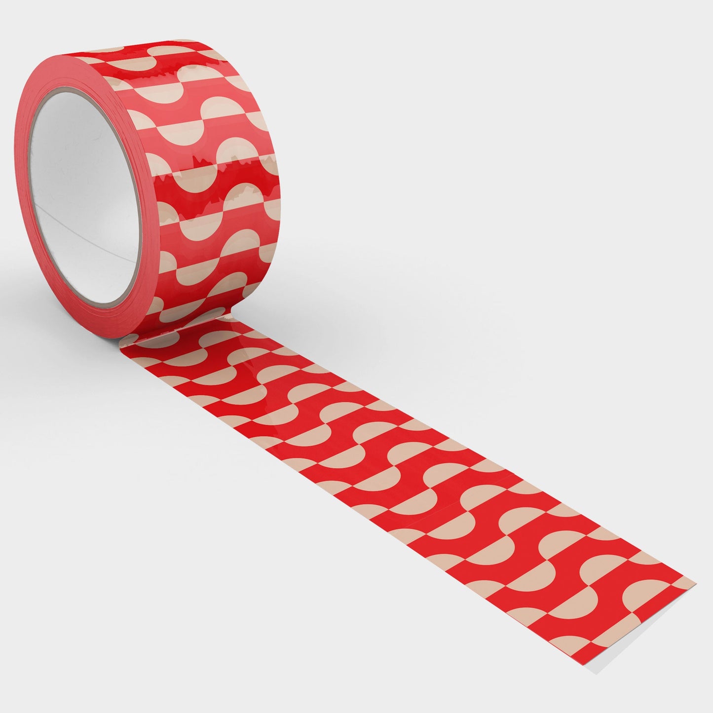 Geometric Wave Pattern Shipping Tape - Red/Cream (2 Rolls + Dispenser) - Shippy Tape
