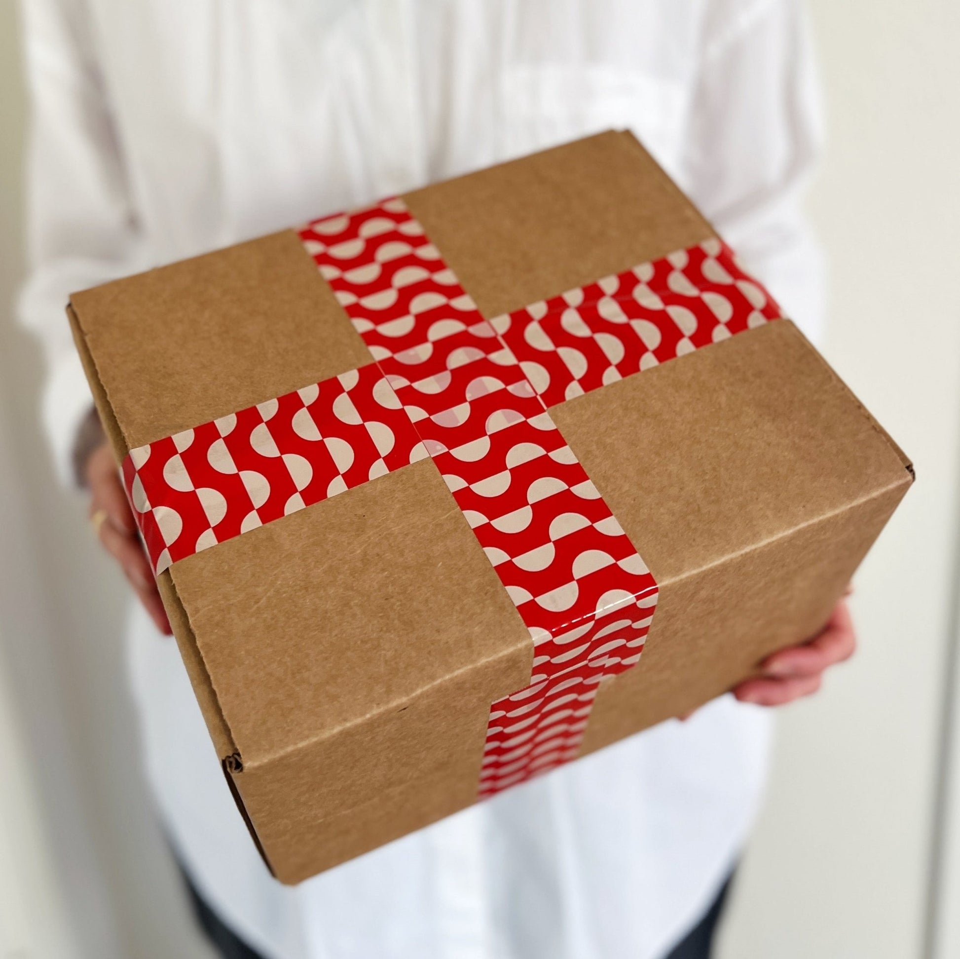 Geometric Wave Pattern Shipping Tape - Red/Cream - Shippy Tape