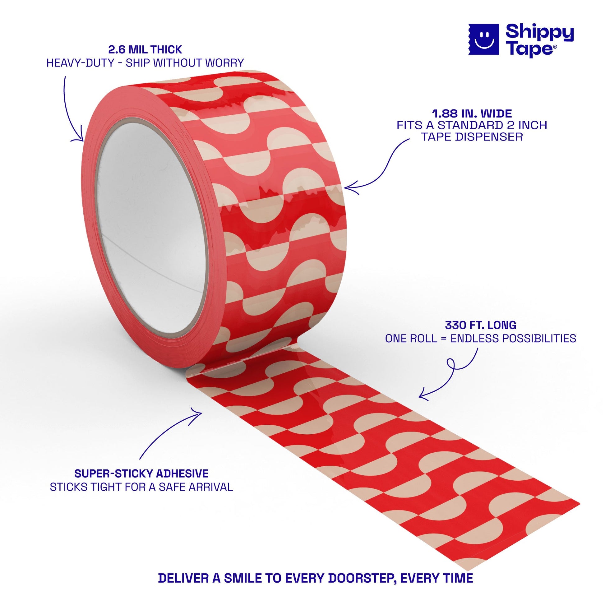 Geometric Wave Pattern Shipping Tape - Red/Cream - Shippy Tape