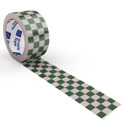 Checkerboard Pattern Shipping Tape - Dark Green/Pink