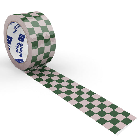 Checkerboard Pattern Shipping Tape - Dark Green/Pink