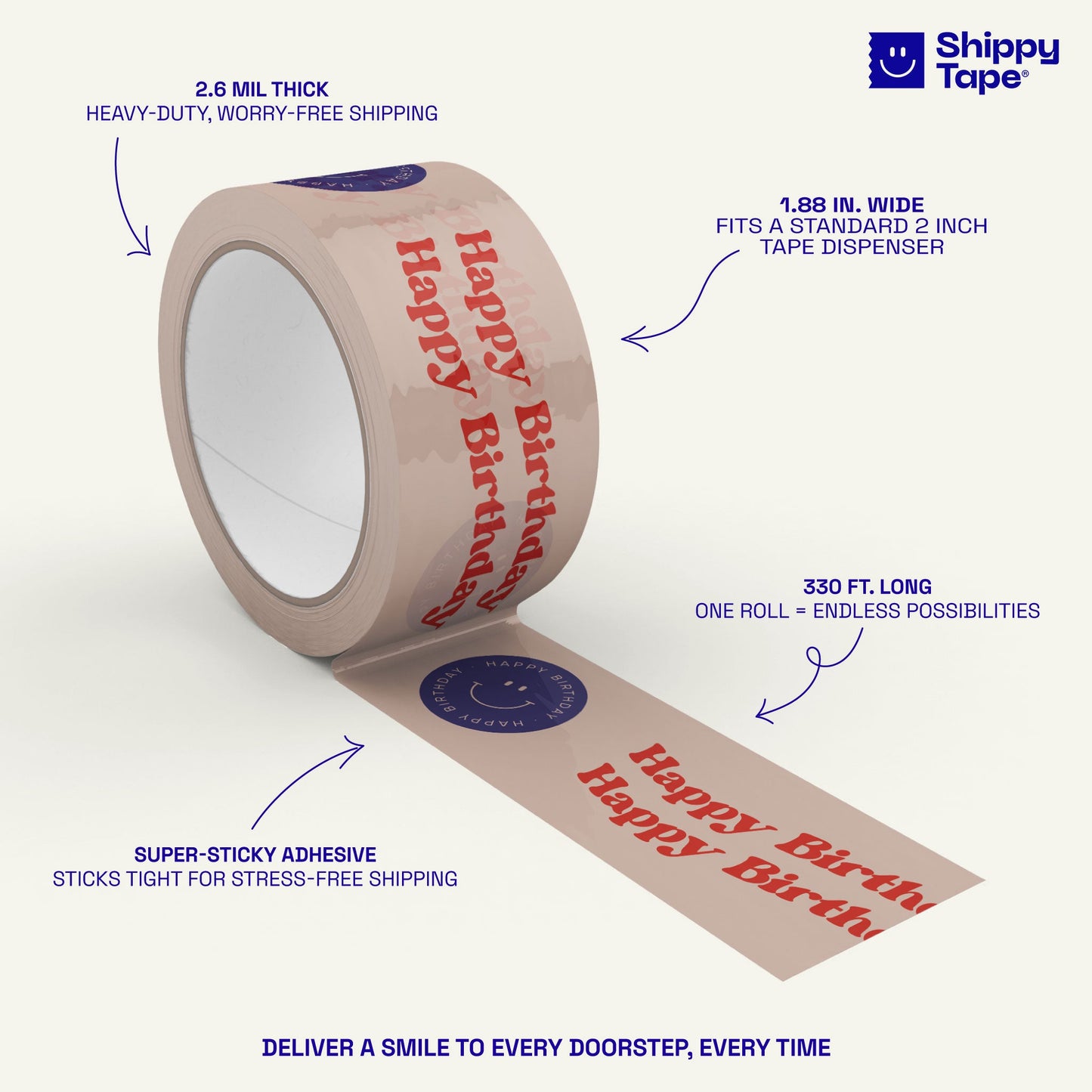 Happy Birthday Smiley Face Shipping Tape - Shippy Tape