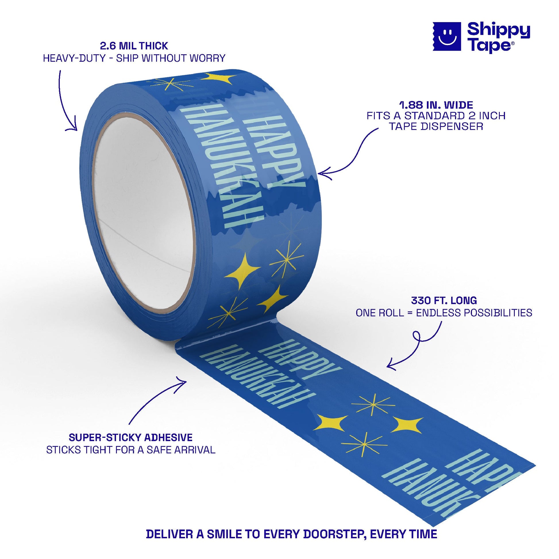 Happy Hanukkah Holiday Shipping Tape - Shippy Tape