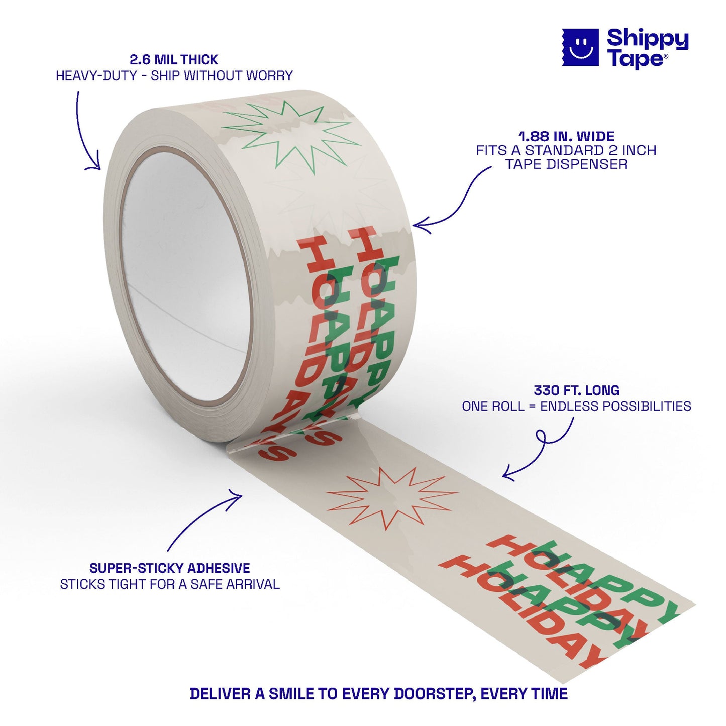Happy Holidays Shipping Tape - Red/Green - Shippy Tape