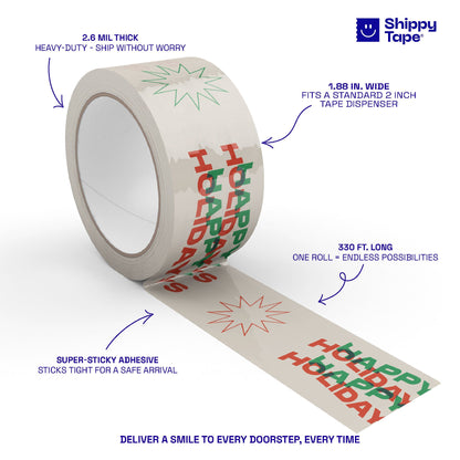 Happy Holidays Shipping Tape - Red/Green - Shippy Tape