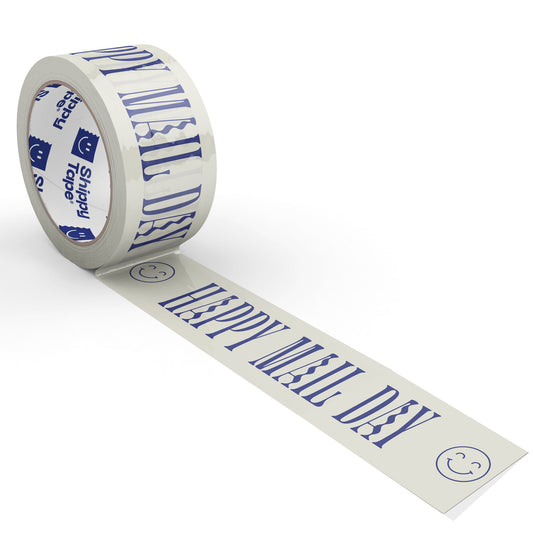Happy Mail Day Shipping Tape - Cream/Blue
